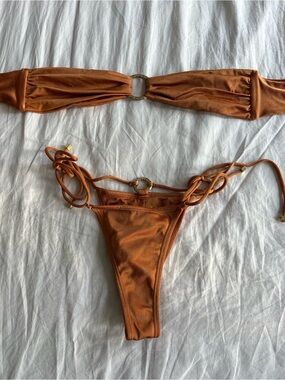 Sommer Swim Cece Top and Tie Side Bottoms in Papagayo Shimmer Rust Orange